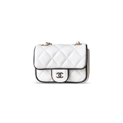 CHANEL MINI FLAP BAG, LAMBSKIN, WHITE & BLACK AP4512 (11.5*8.5*4cm)